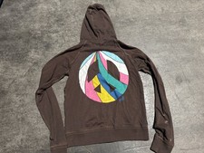 Vintage Y2K Victoria s Secret PINK Brown Zip Up Hoodie Peace Sign Dog Medium