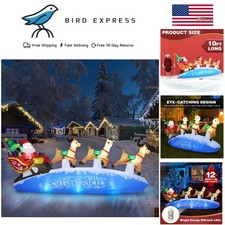 Giant 10ft Santa Sleigh with Reindeer Inflatable  LED lights Christmas Blow Up