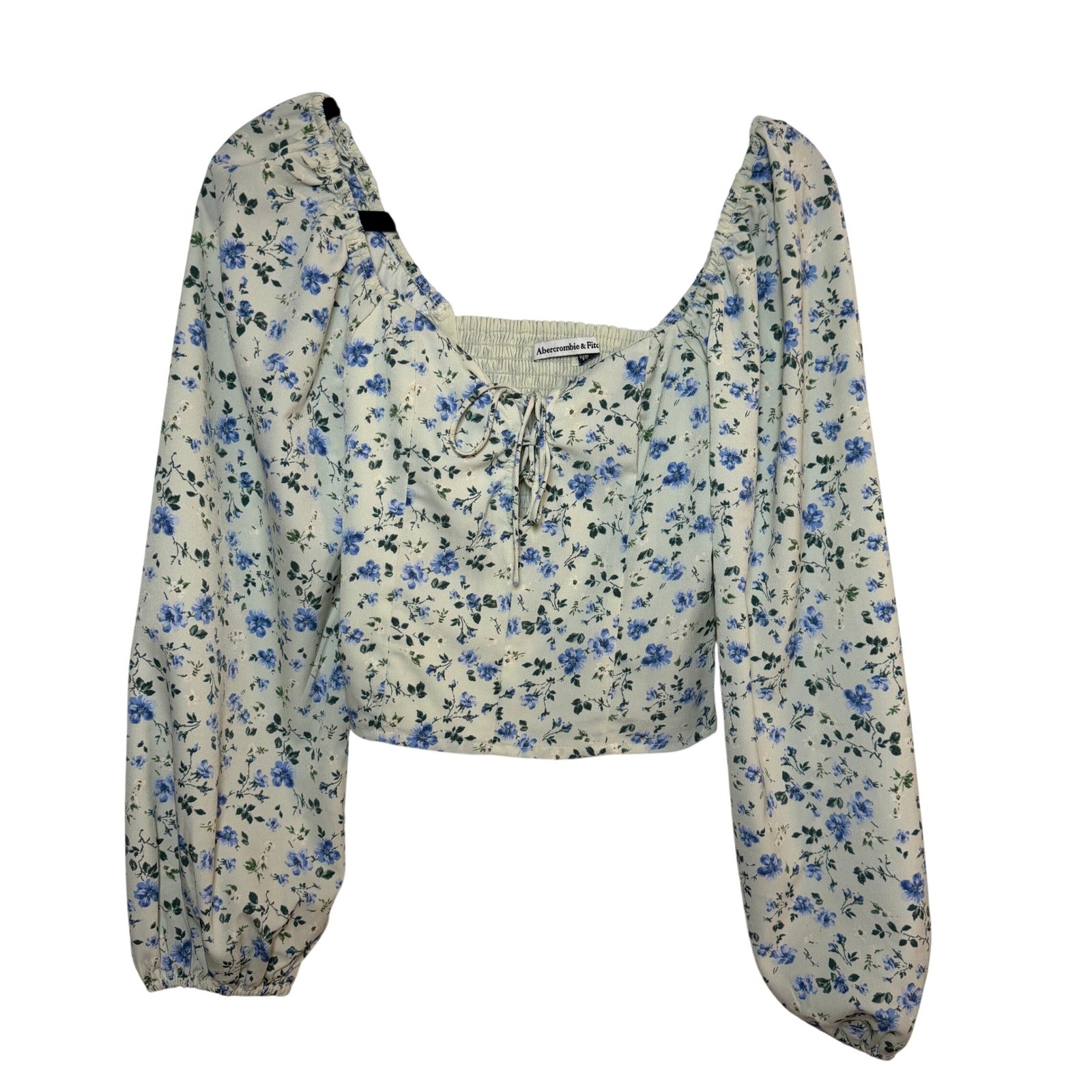 Abercrombie  Puff Sleeve Top Sz XXS Green Floral Tie Boho Cottagecore Sweetheart