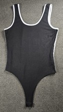 Discreet Women's Black Bodysuit One Piece White Trim Size M Mild Compression