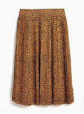 NWT J. CREW Factory Pleated Midi Skirt Spotted Animal Print Amber Navy Size 8