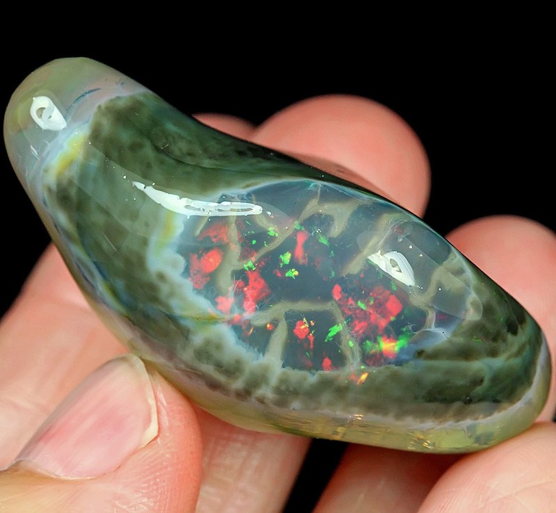 115Ct African Polished Black Opal Nugget Specimen Carved Facet Rough YWB1375