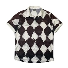 J Lindeberg Polo Shirt Mens L Large White Black Fade Diamond Pattern Performance