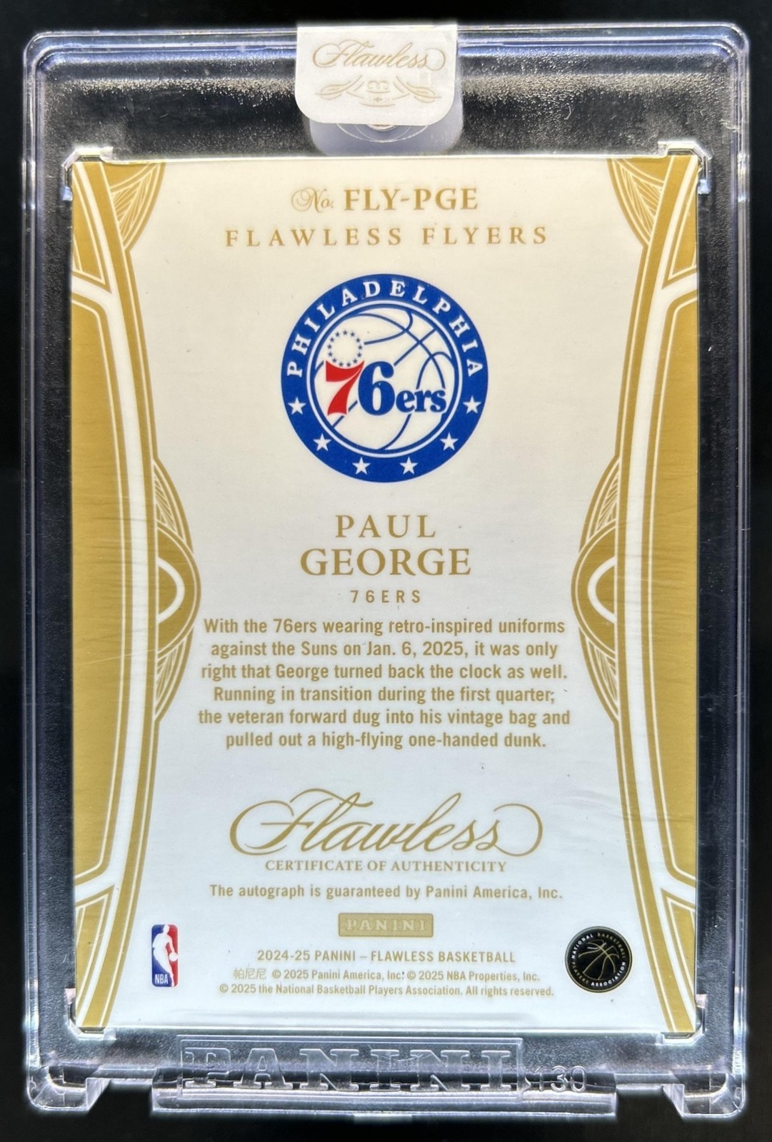 2024-25 Panini Flawless Paul George Flyers Auto Autograph Platinum #1/1 76ers view 2
