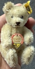 WOW VTG Mini Steiff Mohair WHITE Bear 4 W/ Chest tag, Button Flag All ID