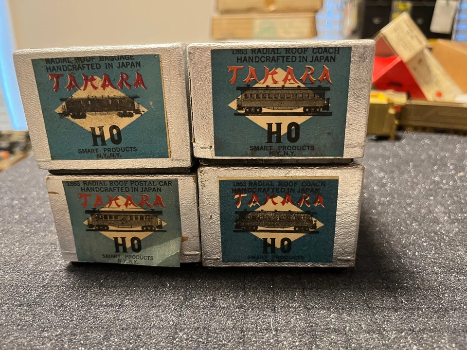 HO Brass - 1863 Radial Roof Passenger Cars w/Trucks (4) Takara, Unused, NOS - Image 2 of 4