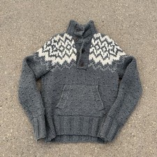 Vintage Abercrombie  Fitch Sweater Medium Gray Fair Isle Nordic Wool Pullover