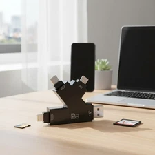 Universal 4-in-1 Lightning, USB-C & Micro USB Card Reader for Easy Data Transfer