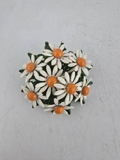 Daisy Bouquet Enamel Orange White Green Vintage Brooch Pin Domed