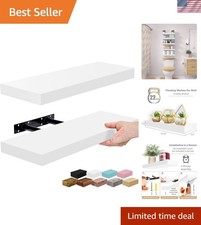Stylish Floating Wall Shelves - 16 Inch Storage with Invisible Brackets - 2 Pack
