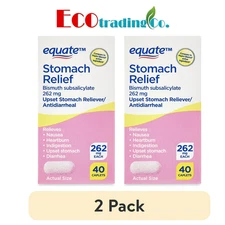 2 X Equate Bismuth Subsalicylate Upset Stomach and Diarrhea Relief, 262mg, 40 ct