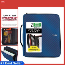 Zipper Binder 3 Ring 2 Inch 380 Sheet Capacity Expanding File 5 Tab Blue with
