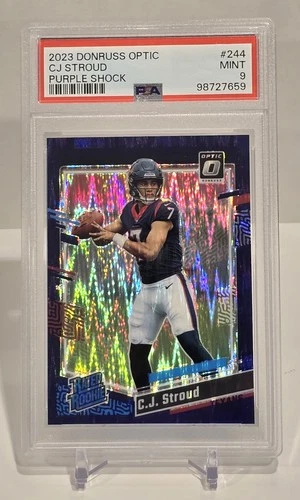 2023 DONRUSS OPTIC C.J. STROUD RATED ROOKIE PURPLE SHOCK RC GRADED PSA 9 MINT