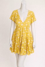 Urban Outfitters Yellow Floral Tiered Dress Womens S V Neck Boho Mini