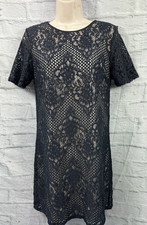 Warehouse Shift Dress Lace Sz 10 Black Blue Cream Whimsigoth Romantic Christmas