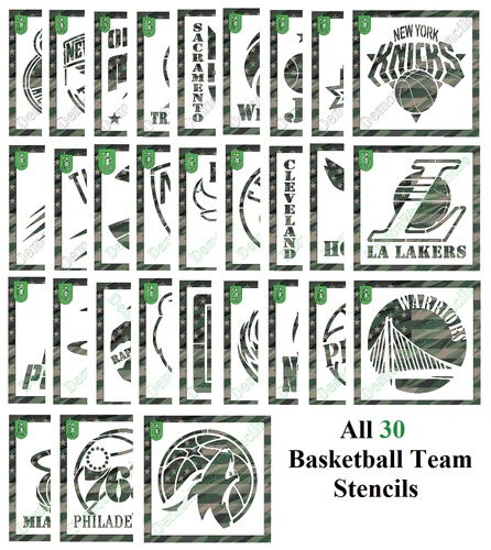 Plastic Stencil Set- 30 Basketball Teams (SBSX10) (4", 6", 8", 10" or 12")*****