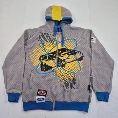FORD RACING Hoodie Large Grau Herren Full Zip Grafikdruck Logo Sweatshirt