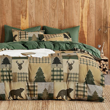 - Rustic Comforter Set, Cabin Western Christmas Holiday Country Theme with Bear