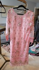 Salwar Kameez 3-Piece Set, Size L, pink with gold/ pearls. New.