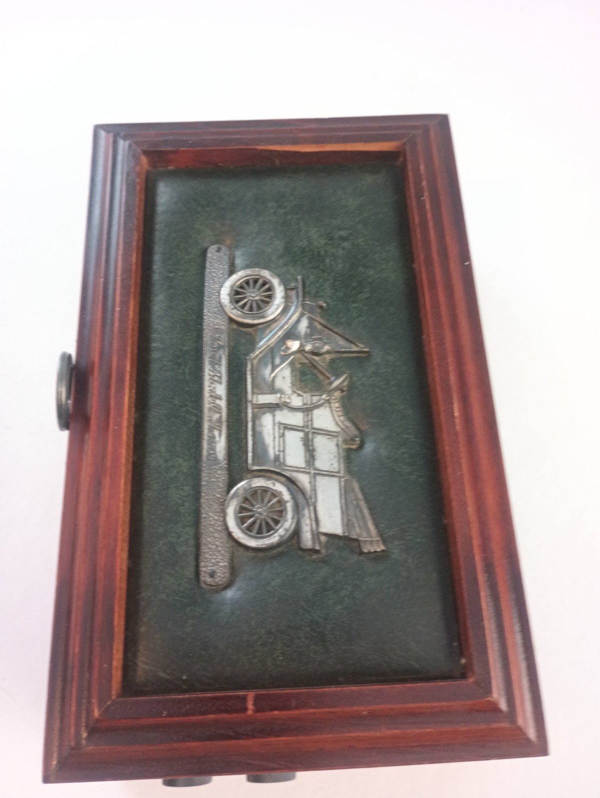 Vintage Men's Wooden Radio Jewelry Box With 1908 Ford Model T Inlay Vinyl Top