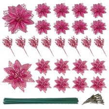 24 Pcs 3 Styles Christmas Glitter Poinsettia Flowers Artificial Picks, 16 Pcs...