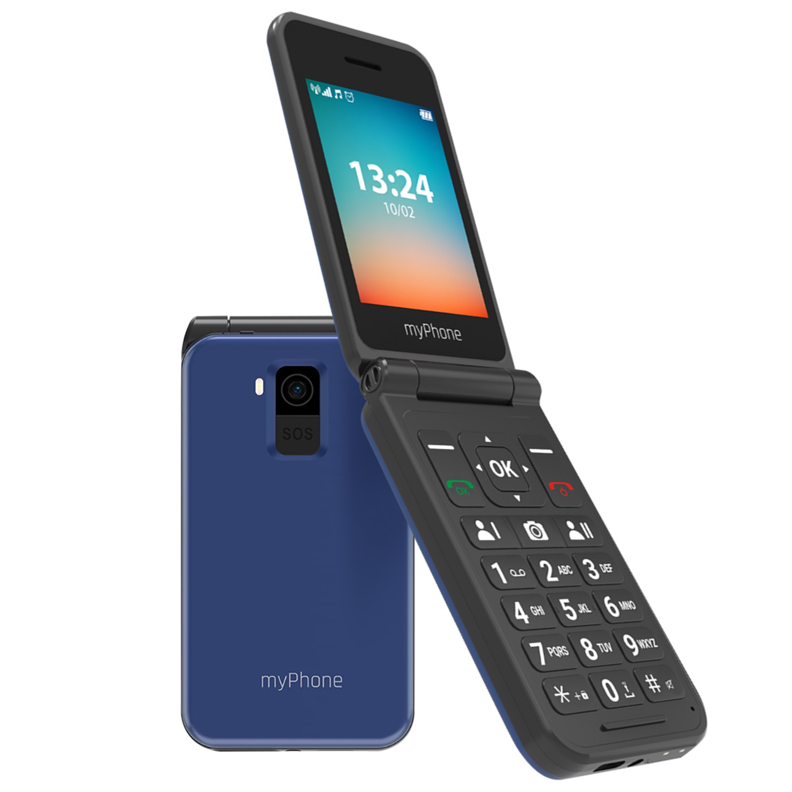 Téléphone à clapet 4G LTE avec double SIM et grand écran de 2,8 pouces Myphone noir