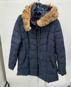 Guess Dark Blue Quilted Coat Faux Fur Trim - Size XXL