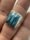 LARGE Vintage Turquoise Inlay Southwestern Sterling Silver Ring Size 11 - 11.9g