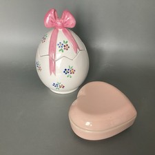 Deko Dosen mit Deckel 2 Stück Keramik Herzchen Osterei Form Rosa Blumen Muster