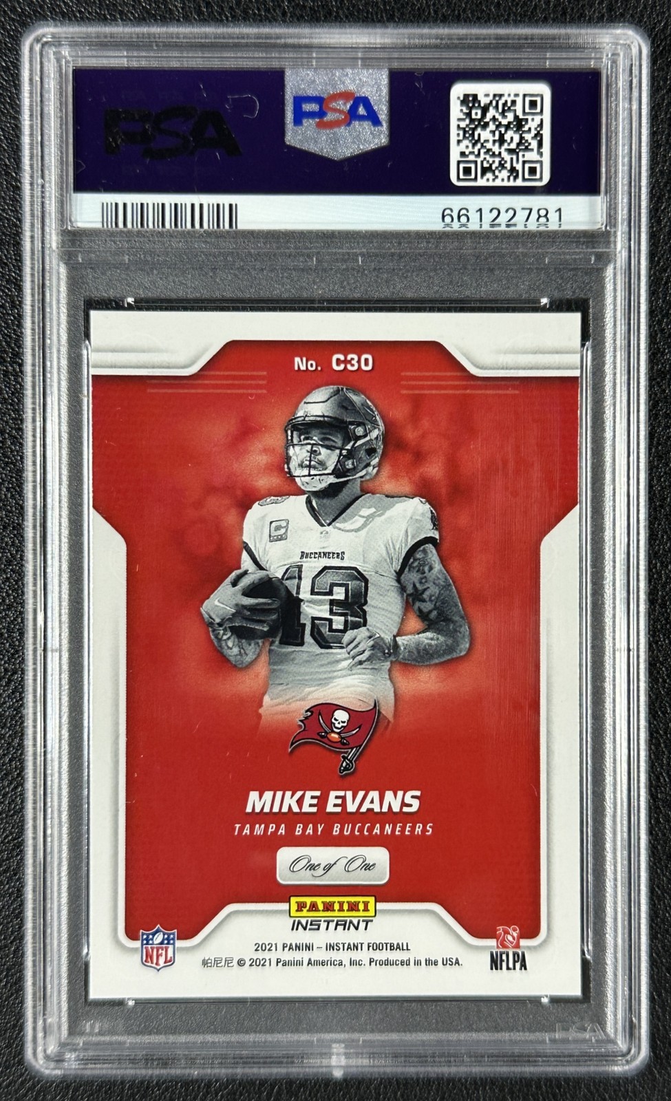 1/1 MIKE EVANS PSA 10 2021 PANINI INSTANT CAPTAINS #C30 BLACK 1/1 BUCCANEERS view 2