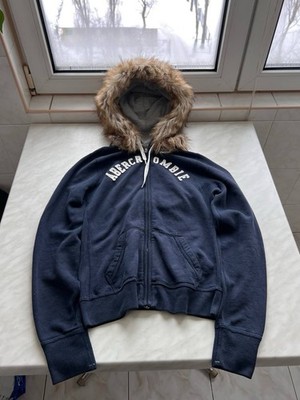 Abercrombie Fitch Fur Fuzzy Full Zip Hoodie Y2K LGB Hype Style