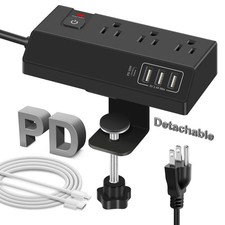 Desk Clamp Power Strip with USB C 3 Outlets 4 USB Ports Desktop Surge