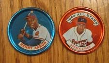 TOPPS  MLB  BASEBALL COIN  1964 WARREN SPAHN  & 1965  OLD LONDON   HANK AARON