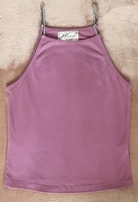 Vintage Bongo Rhinestone Strap Halter Tank Top Pink Size L Made in USA