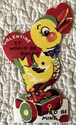 Unused Valentine Duck It Would Be Ducky Be Mine Vtg Greeting Card 1950s 1960s