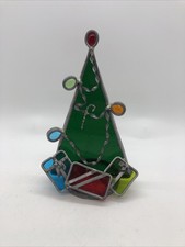 Vintage Stained Glass Candle Holder Christmas Tree With Presents Sun Catcher