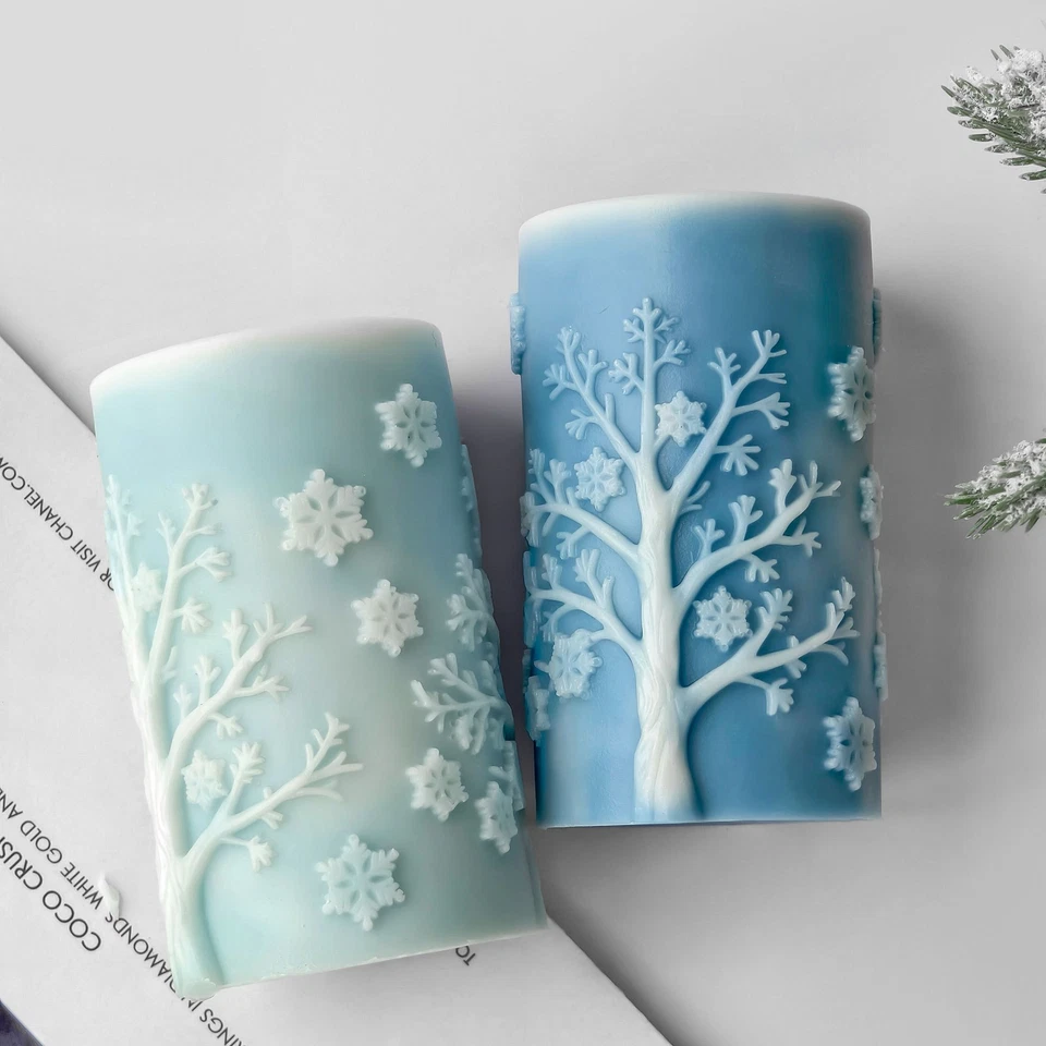 Molde de velas de silicona con pilar de copos de nieve molde de yeso de resina artesanal de Navidad Foto 2 de 4