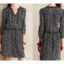 Maeve by Anthropologie Galen Dress Chevron Polka Dot Print Black Size Medium 