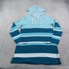Coolibar Beach Cover Up Womens Large Blue Stripes Catalina Hooded Dress