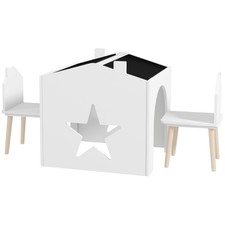 AIYAPLAY Set 2 Sedie e Tavolino per Bambini con Lavagna Età 3-8 Anni Bianco