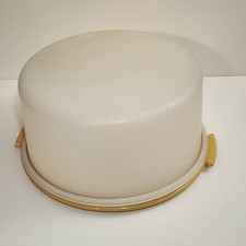 Vintage Tupperware Harvest Gold Round Cake Taker Plate w/Dome Lid Used No Cracks
