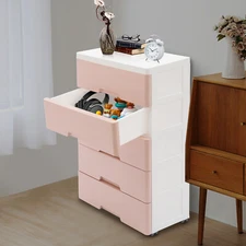 Chest of Storage 5 Drawers Dresser Tower Pink Cabinet for Bedroom Organizer Unit