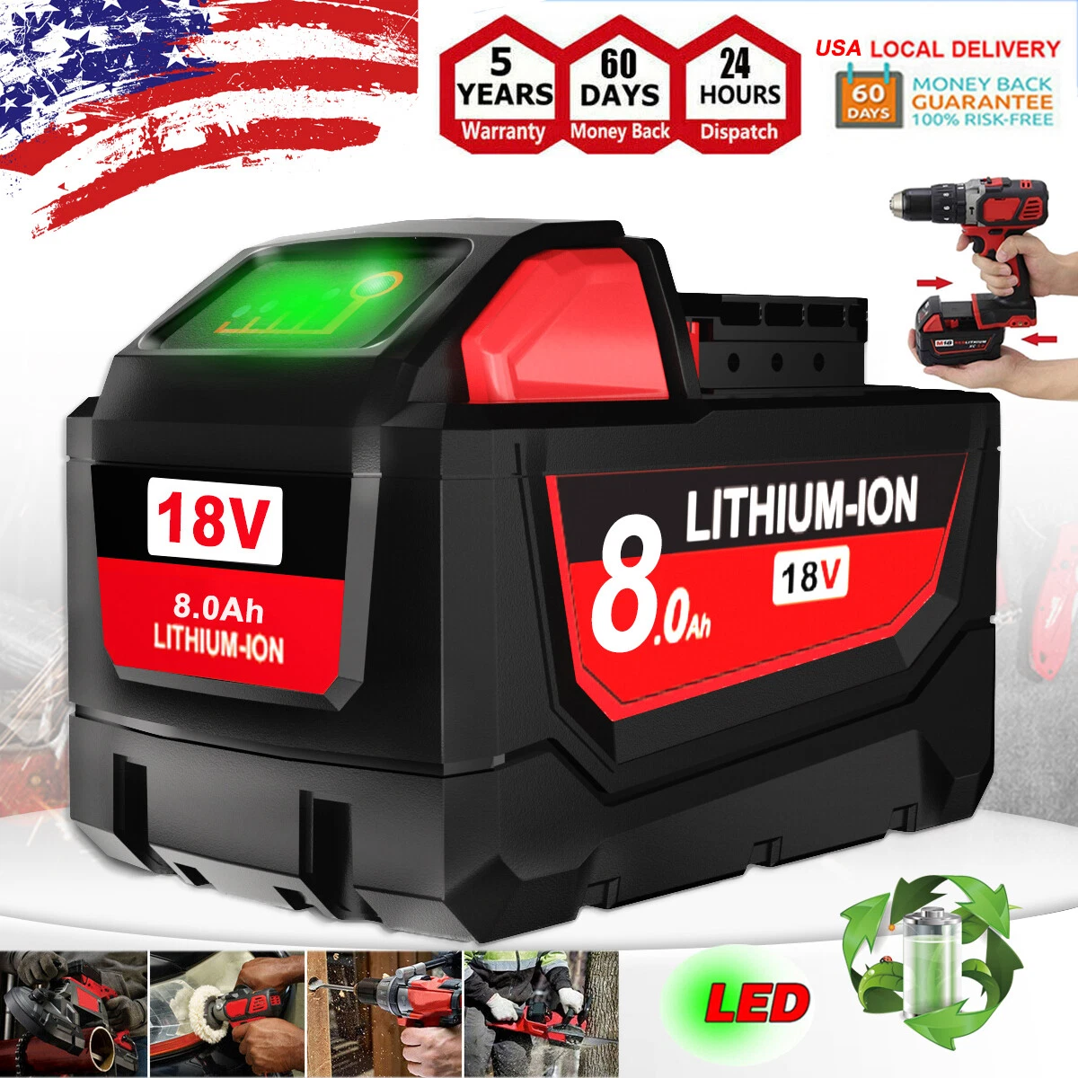 Milwaukee free 8.0 on sale battery