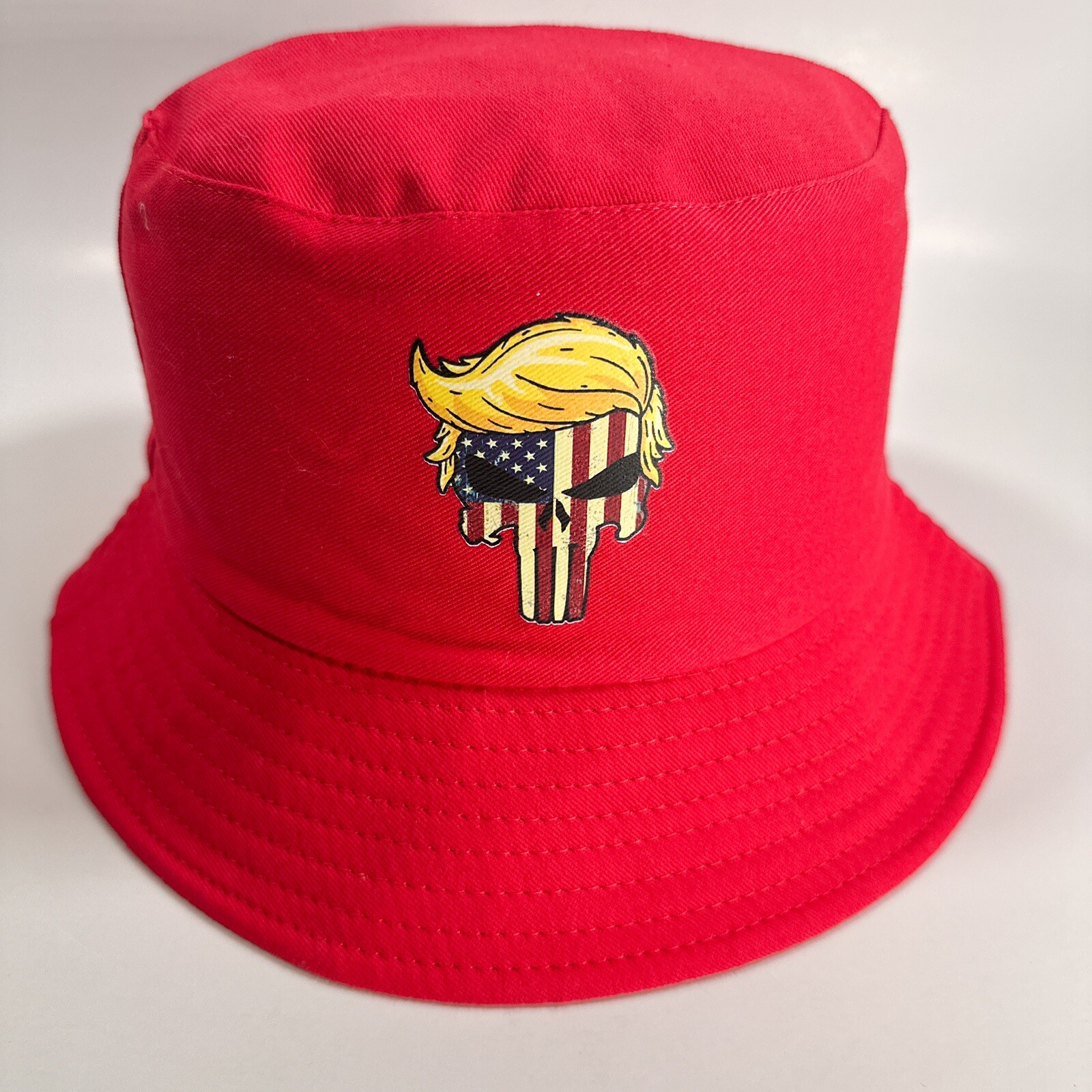 Bucket Hat Adult Red Trump Punisher Skull Logo MAGA President America Flag-image