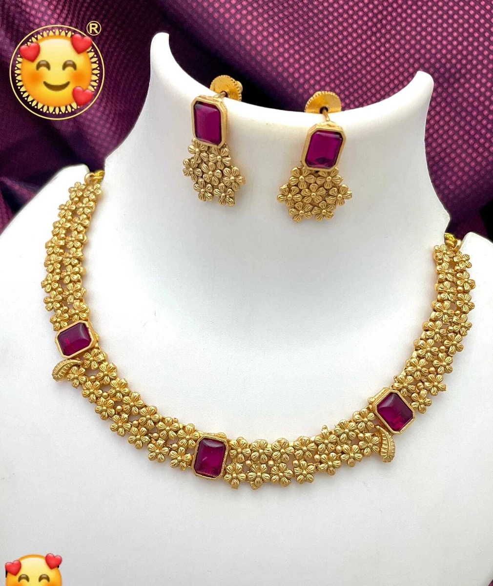 South Indian Bollywood Matt Gold Plated Traditional Temple