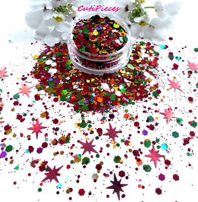 Nail Art Glitter *TinSel* grün gold rot holografisch Hex explodierender Stern 5ml Topf