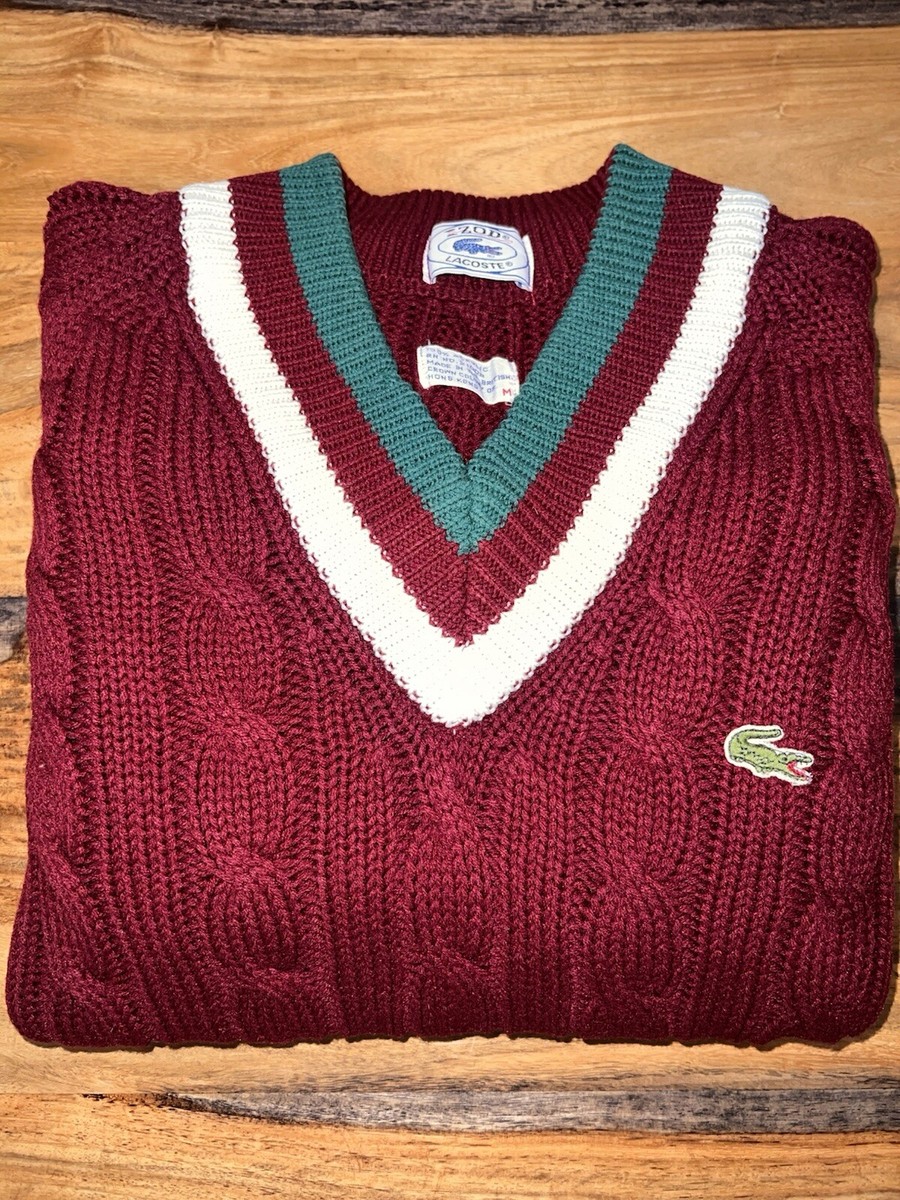Vintage Lacoste Cable Knit Tennis Cricket Sweater Old Money