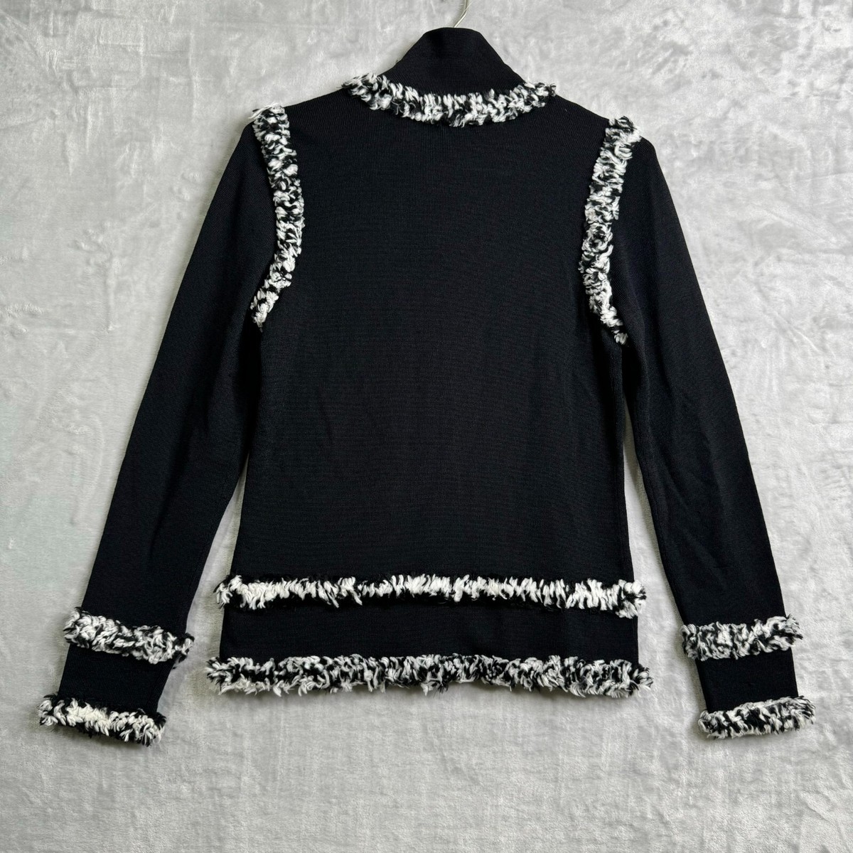 Doncaster Sweater Jacket Womens Small Black White Knit Full Zip