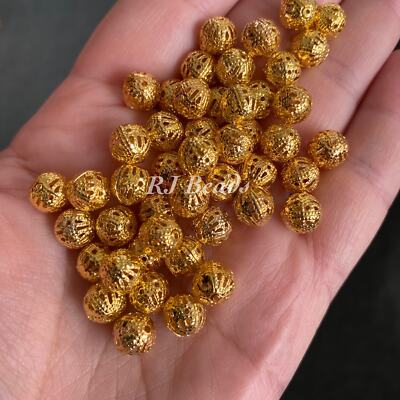 2000 pcs!  7-8mm Round Gold Filigree Lightweight Jewelry Metal Craft Beads