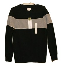 Goodfellow  Co. Men's Small Black Pullover Fleece Sweatshirt Gray/White Stripe